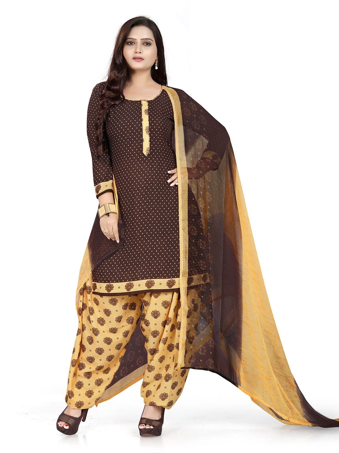 MANVAA Polka Dots Printed Silk Crepe Unstitched Dress Material - view 1