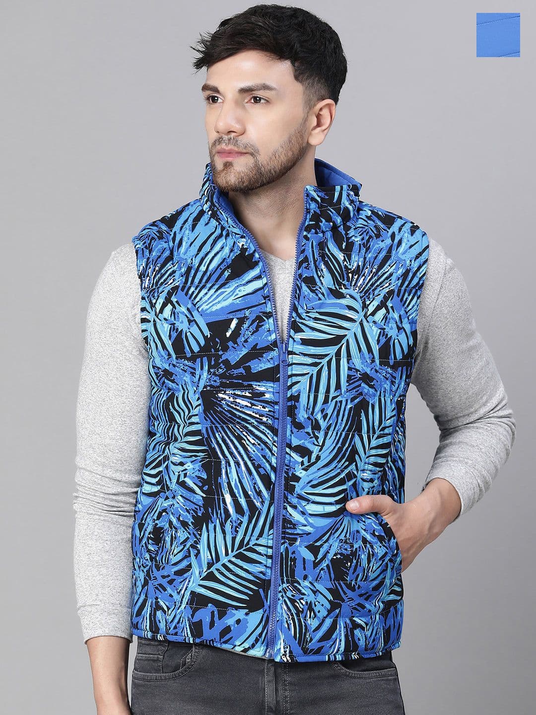 Oxolloxo Floral Printed Reversible Sleeveless Cycling Puffer Jacket - view 1