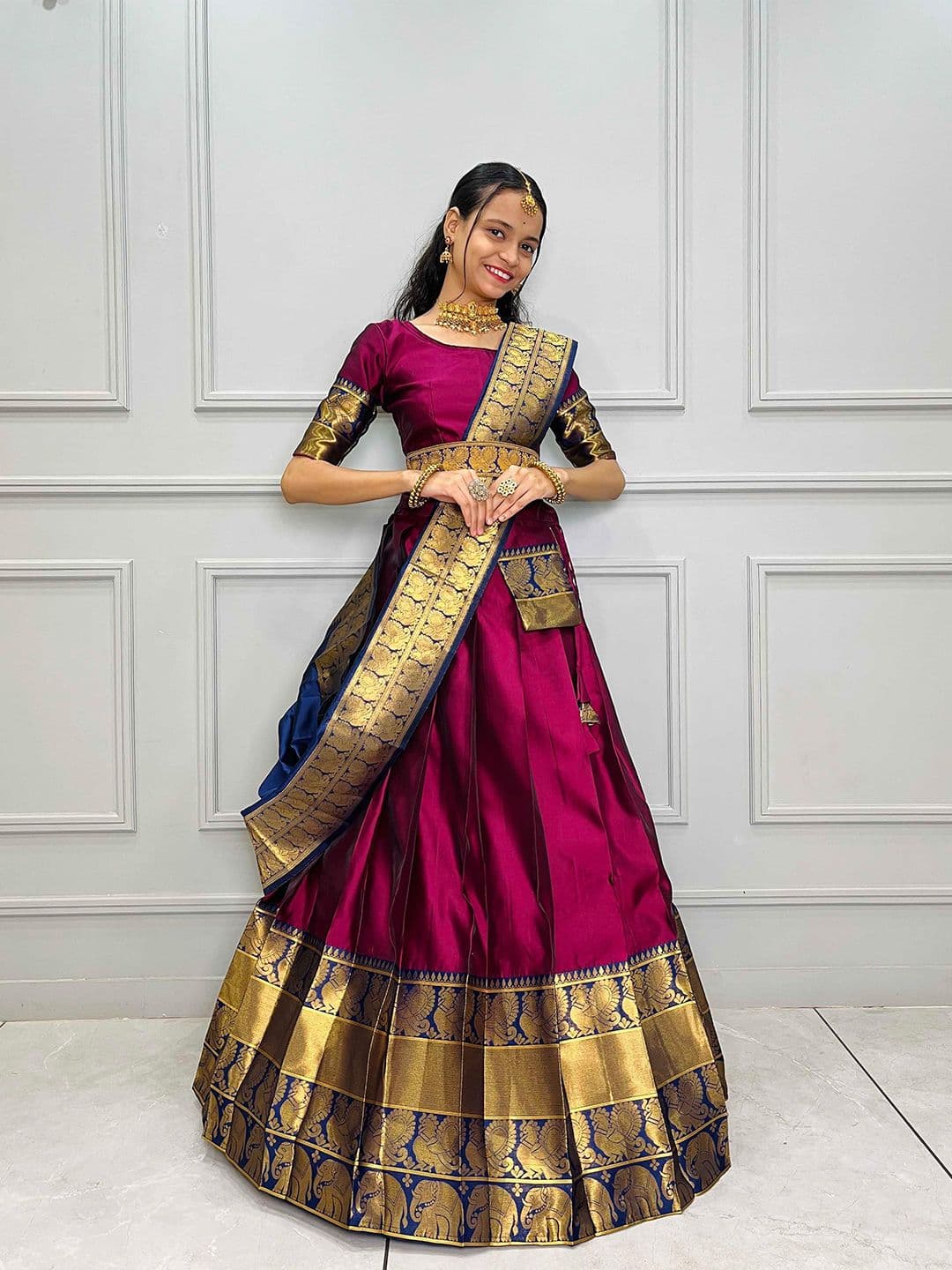 Fabcartz Woven Design Semi-Stitched Lehenga & Unstitched Blouse With Dupatta - view 1