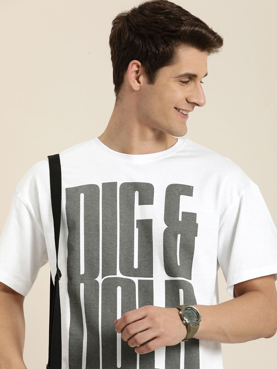 HERE&NOW Typography Printed Drop-Shoulder Sleeves Pure Cotton T-shirt - view 1