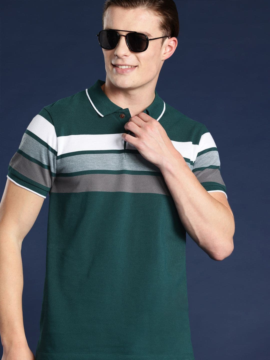Mast & Harbour Men Striped Polo Collar T-shirt - view 1