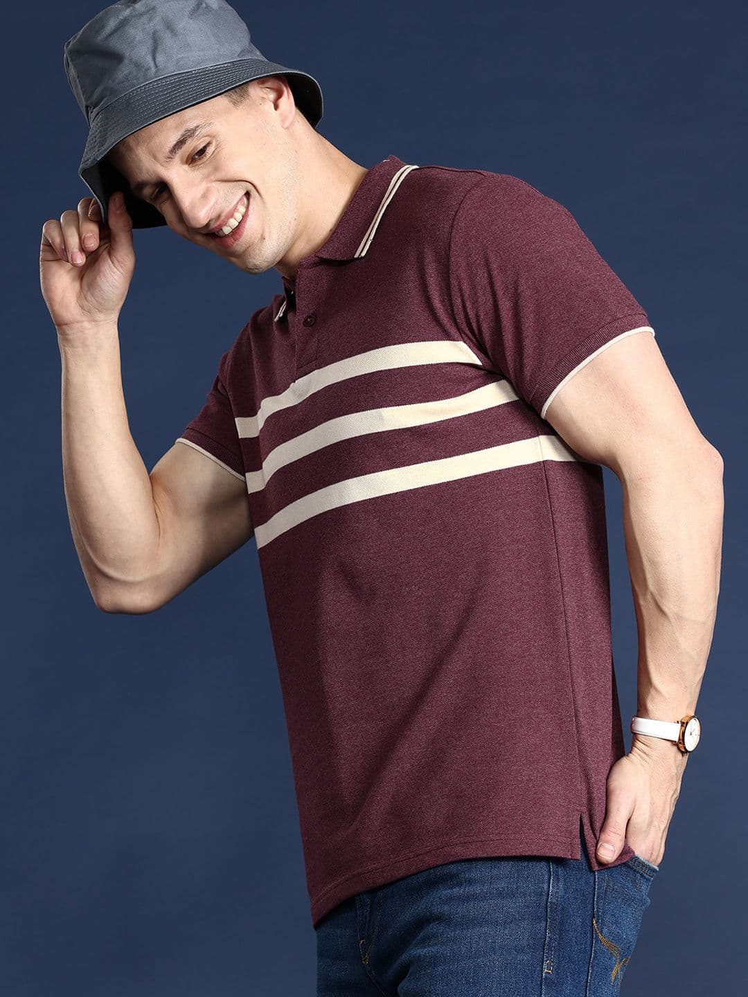 Mast & Harbour Men Striped Polo Collar T-shirt - view 1