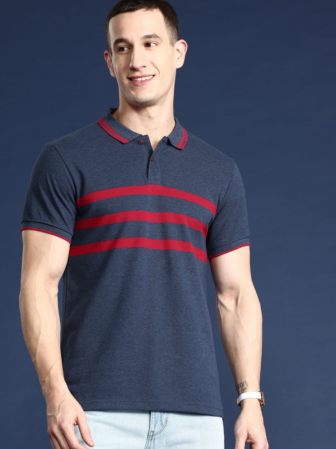 Mast & Harbour Men Striped Polo Collar T-shirt - view 1