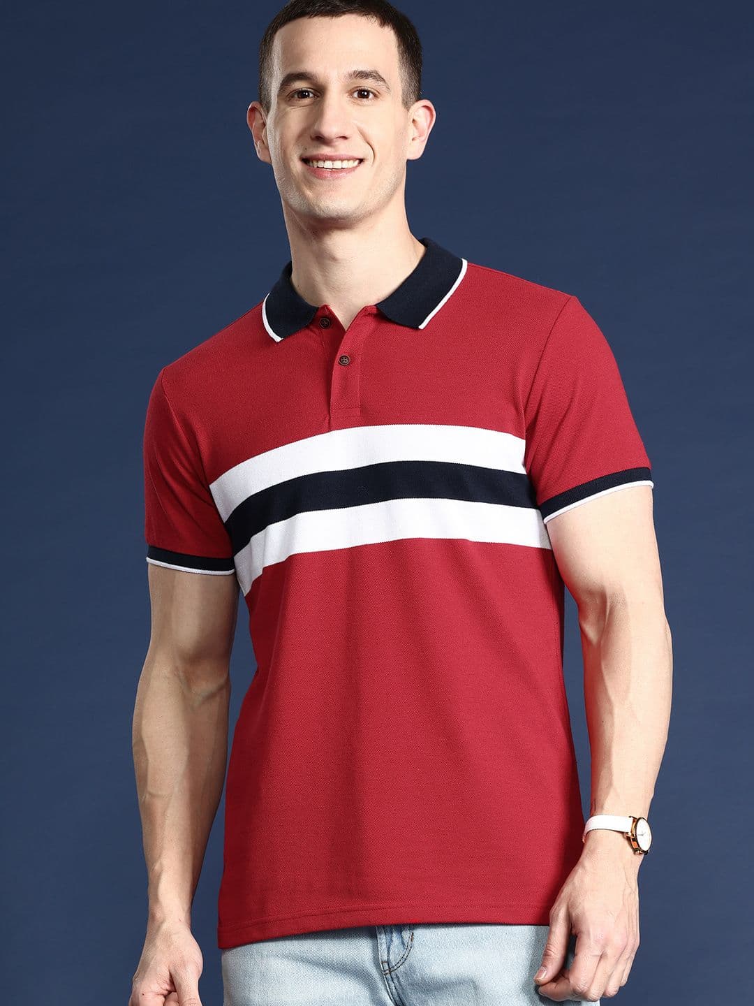 Mast & Harbour Men Striped Polo Collar T-shirt - view 1