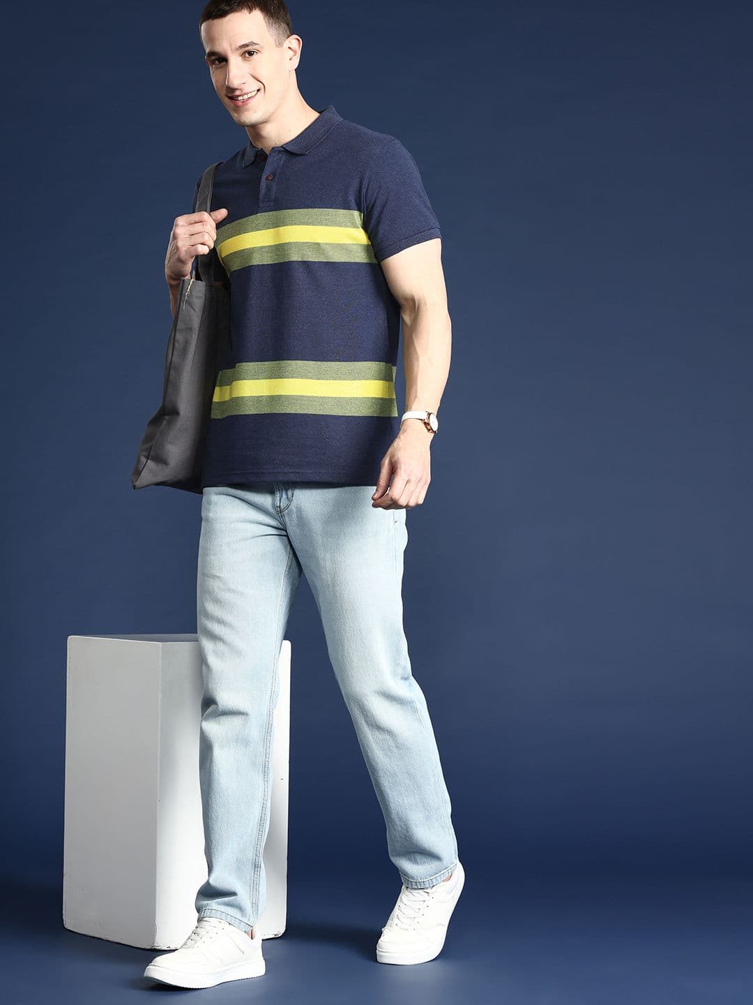 Mast & Harbour Men Striped Polo Collar T-shirt - view 1