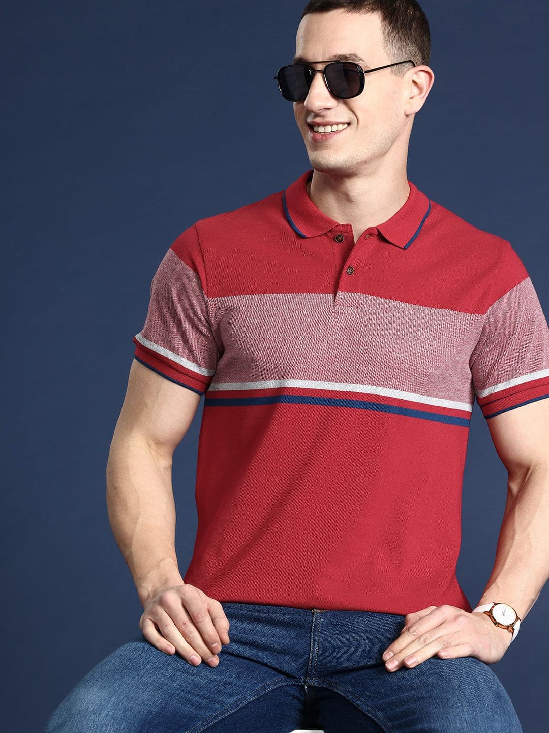 Mast & Harbour Men Striped Polo Collar T-shirt - view 1