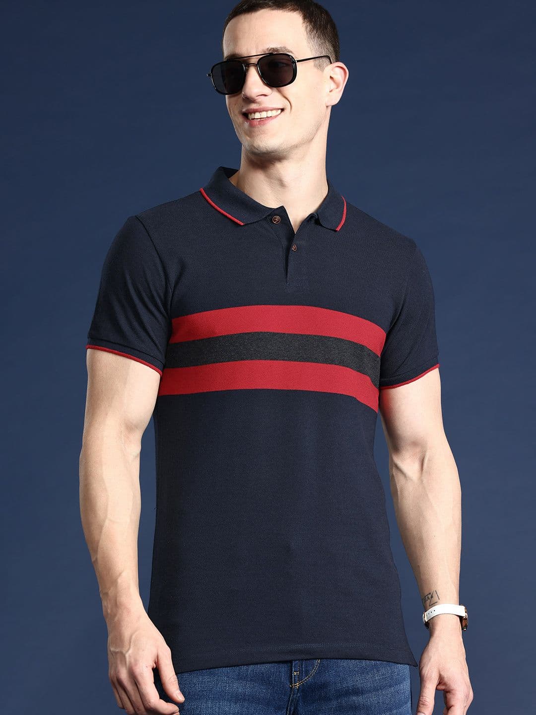 Mast & Harbour Men Striped Polo Collar T-shirt - view 1
