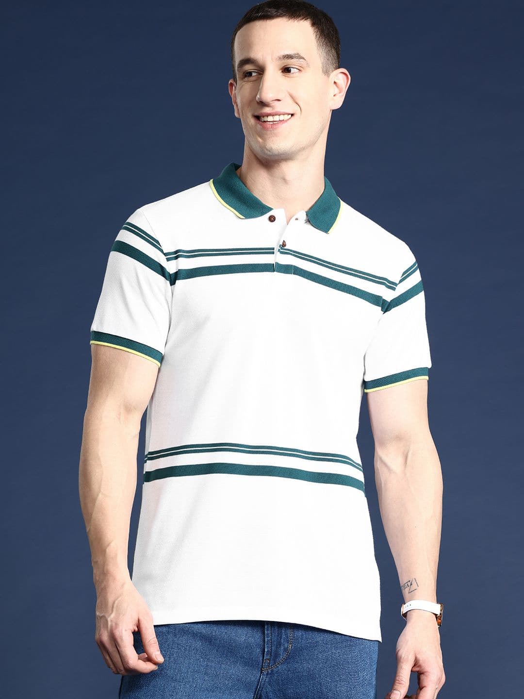 Mast & Harbour Men Striped Polo Collar T-shirt - view 1
