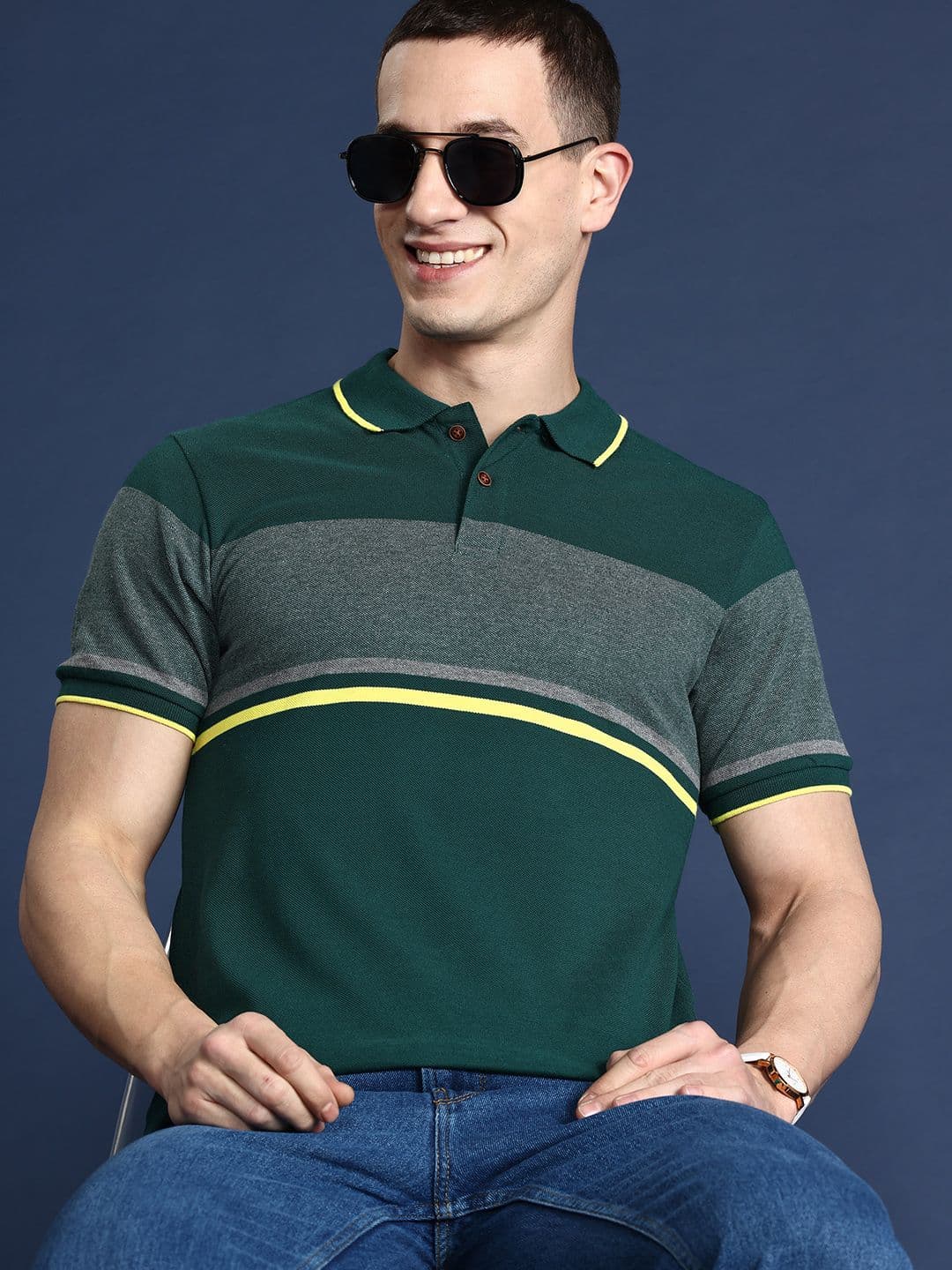 Mast & Harbour Men Colourblocked Polo Collar T-shirt - view 1
