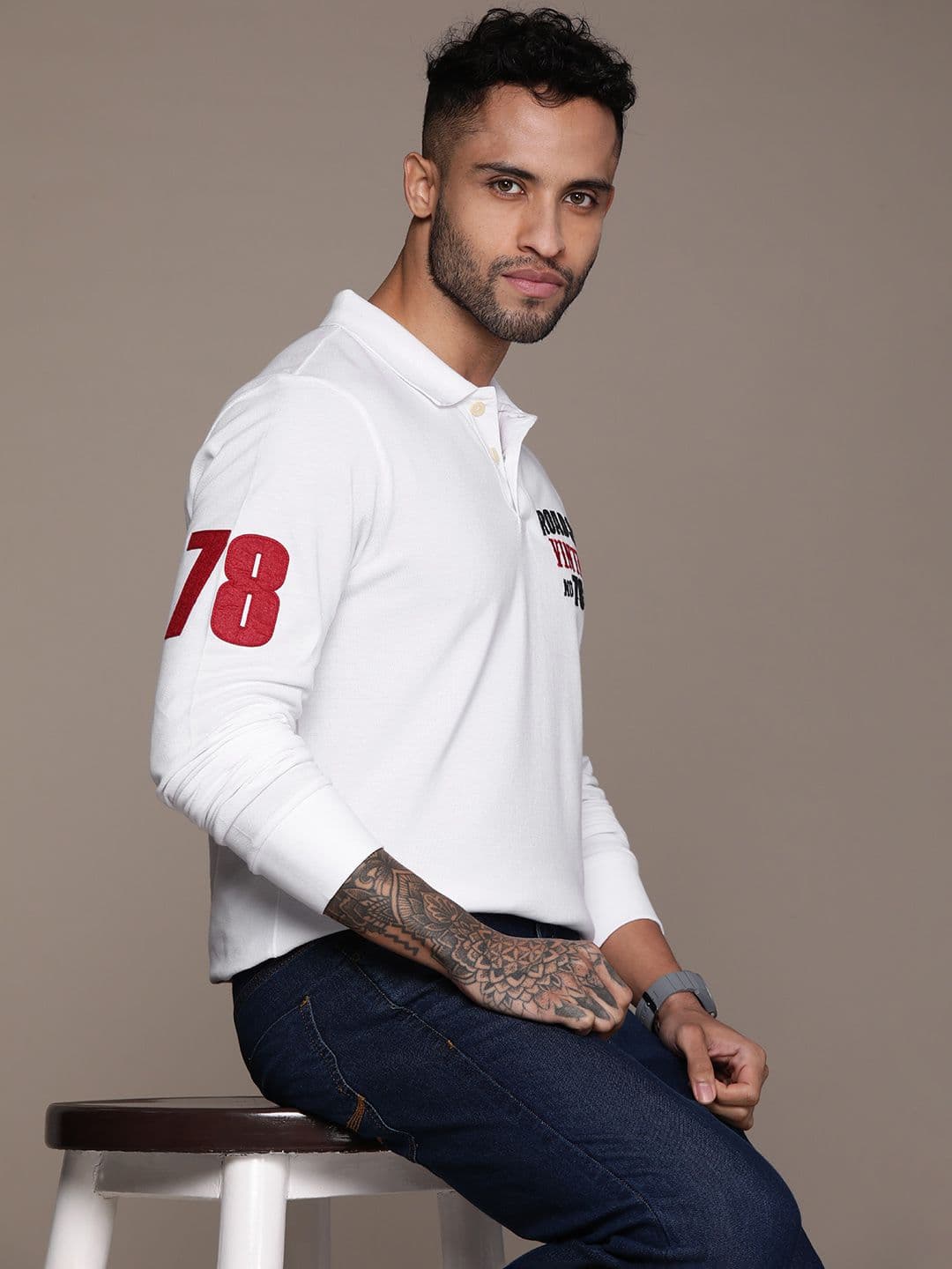 Roadster Men Brand Logo Printed Polo Collar Cotton T-shirt - view 1