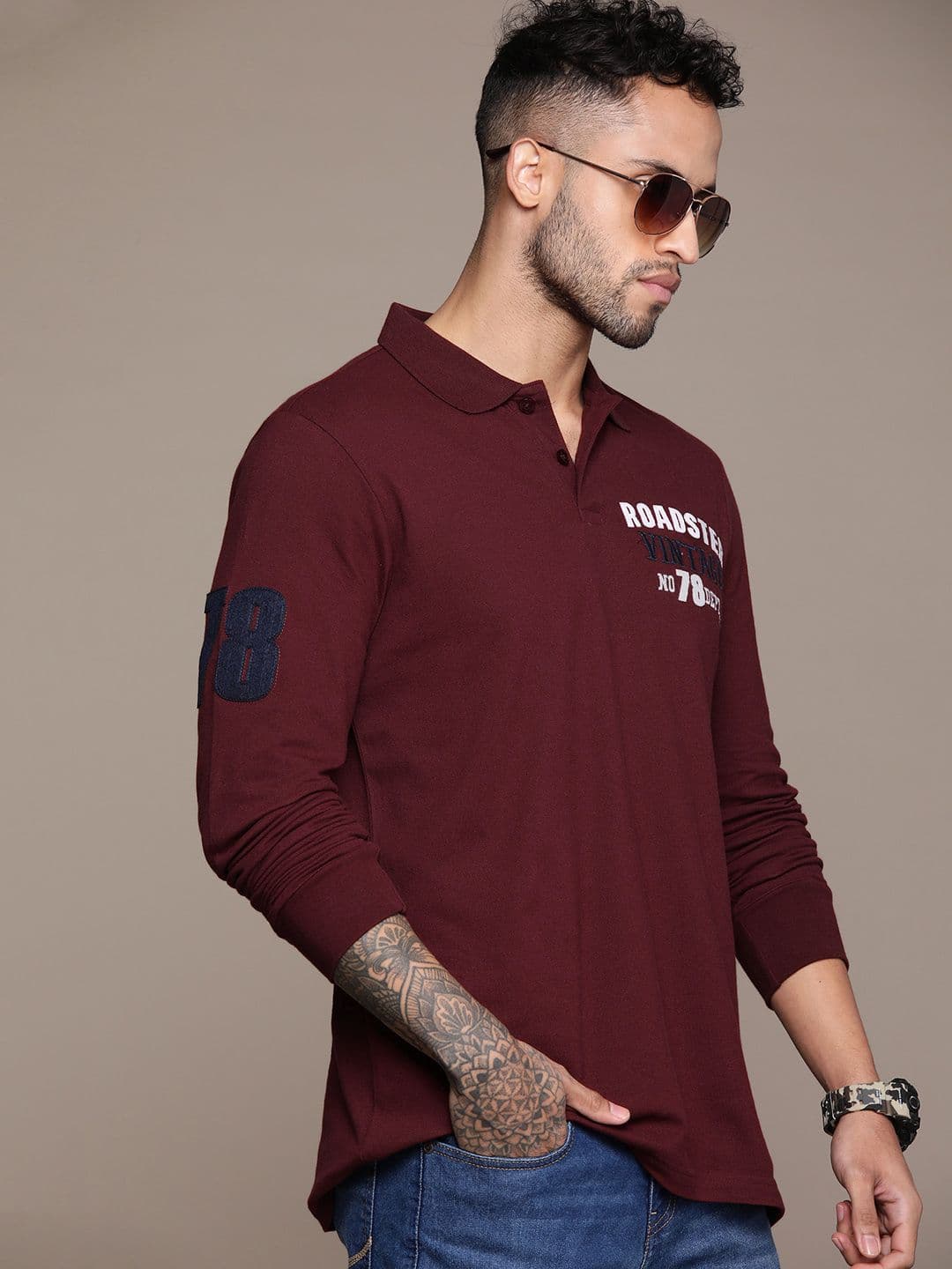 Roadster Men Typography Printed Polo Collar Pure Cotton T-shirt - view 1