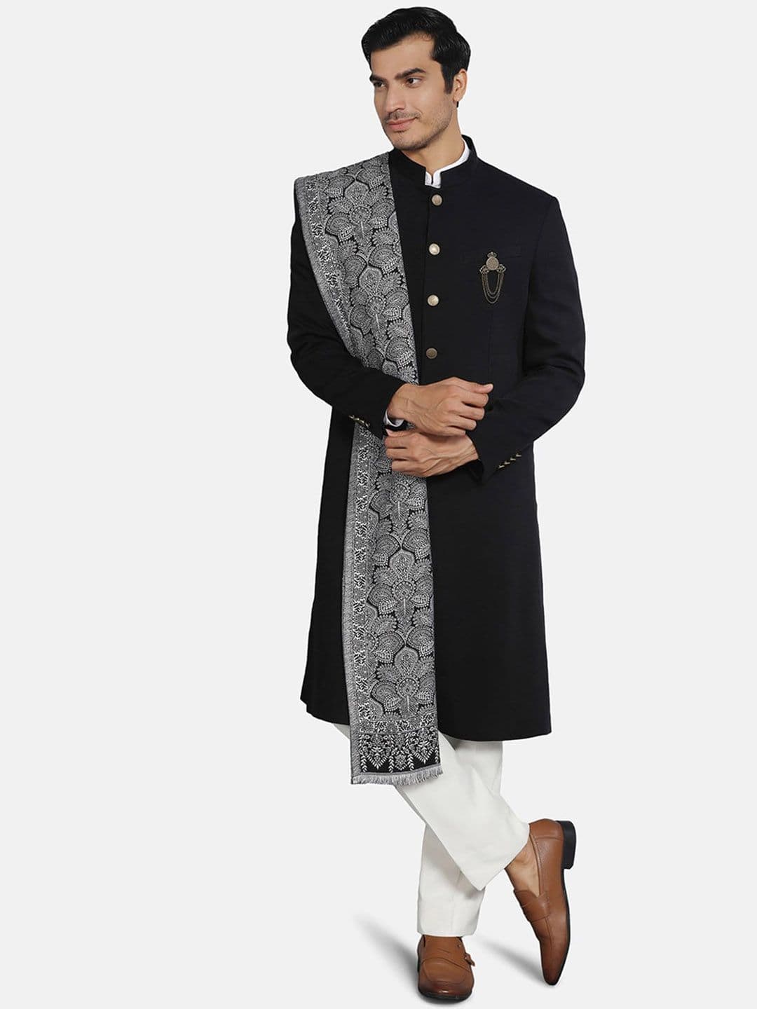 Blackberrys Mandarin Collar Three Piece Sherwani Set - view 1