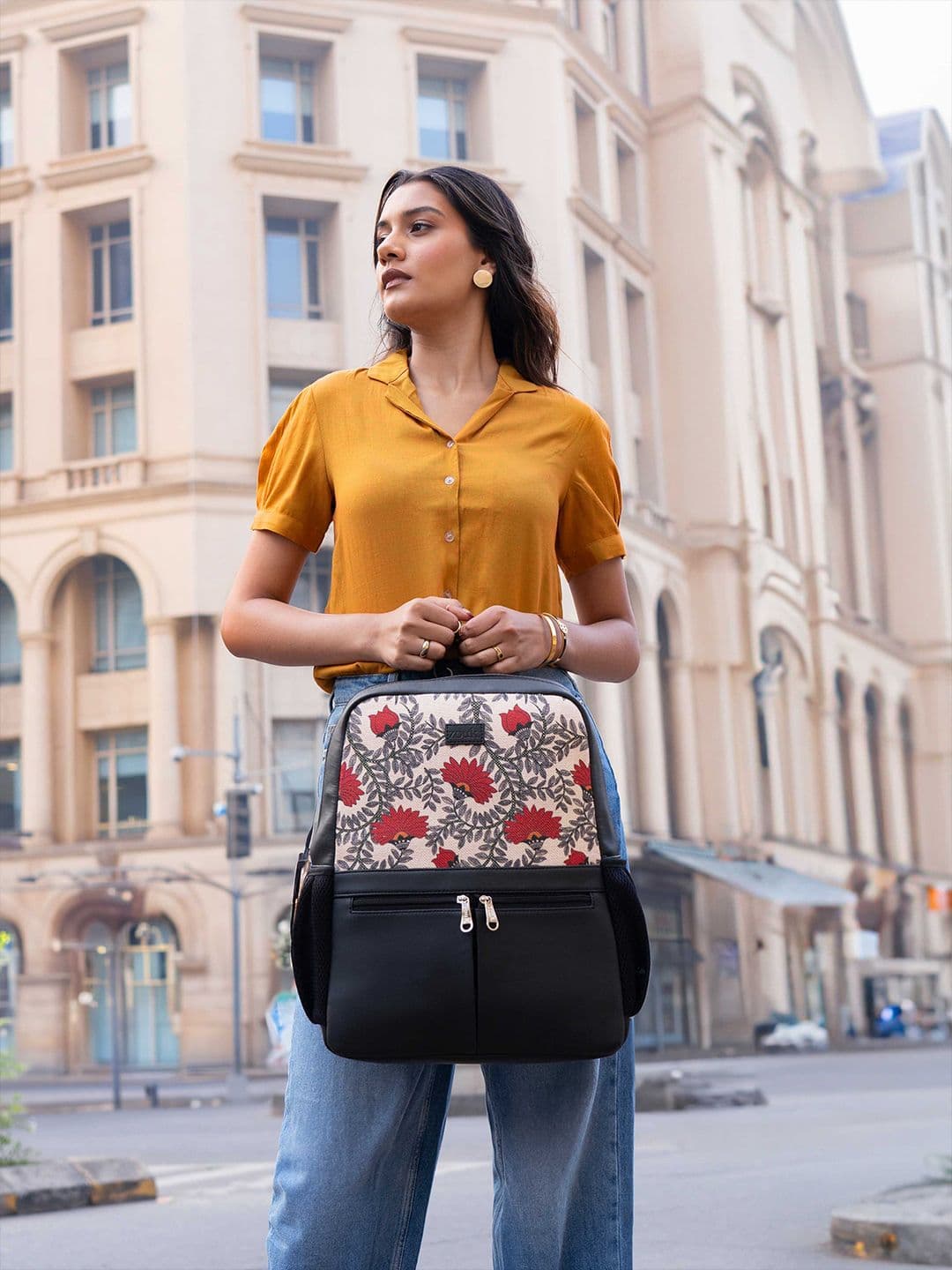 ZOUK Women Floral Printed Vegan Leather Backpack With Compression Straps-Up to 16 inch - view 1
