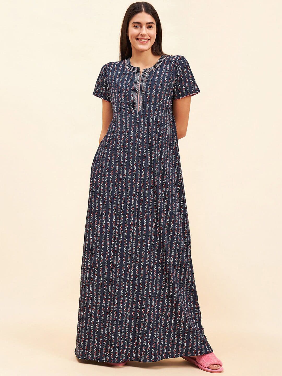 Sweet Dreams Floral Printed Pure Cotton Maxi Nightdress - view 1