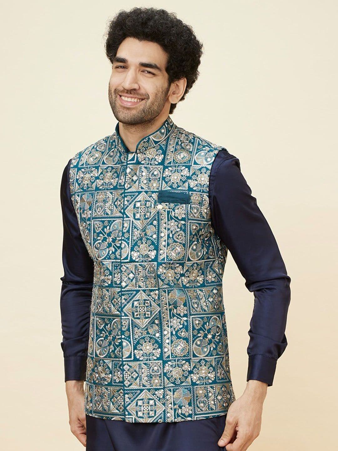 Manyavar Floral Embroidered Nehru Jacket - view 1
