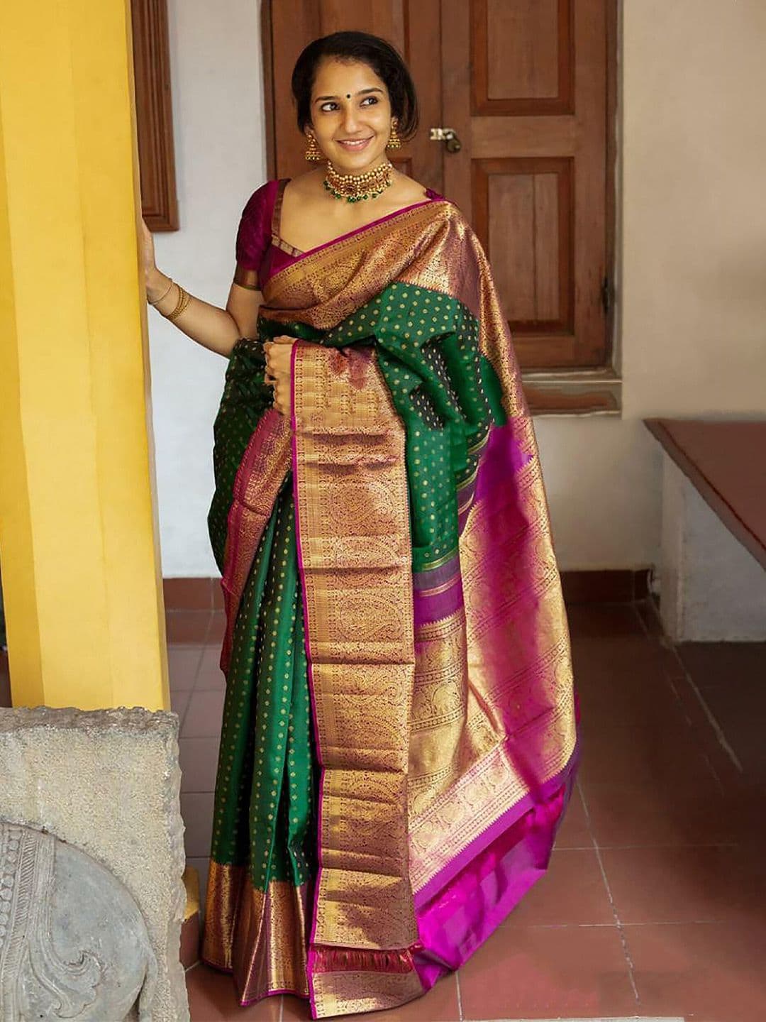KALINI Ethnic Motifs Woven Design Kanjeevaram Zari Saree - view 1
