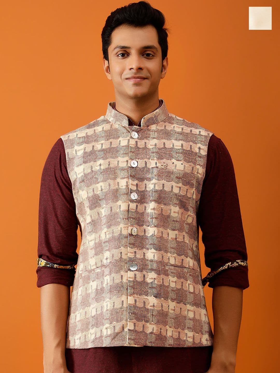 Streaks & Crosses Self-Designed Pure Cotton Reversible Nehru Jacket - view 1