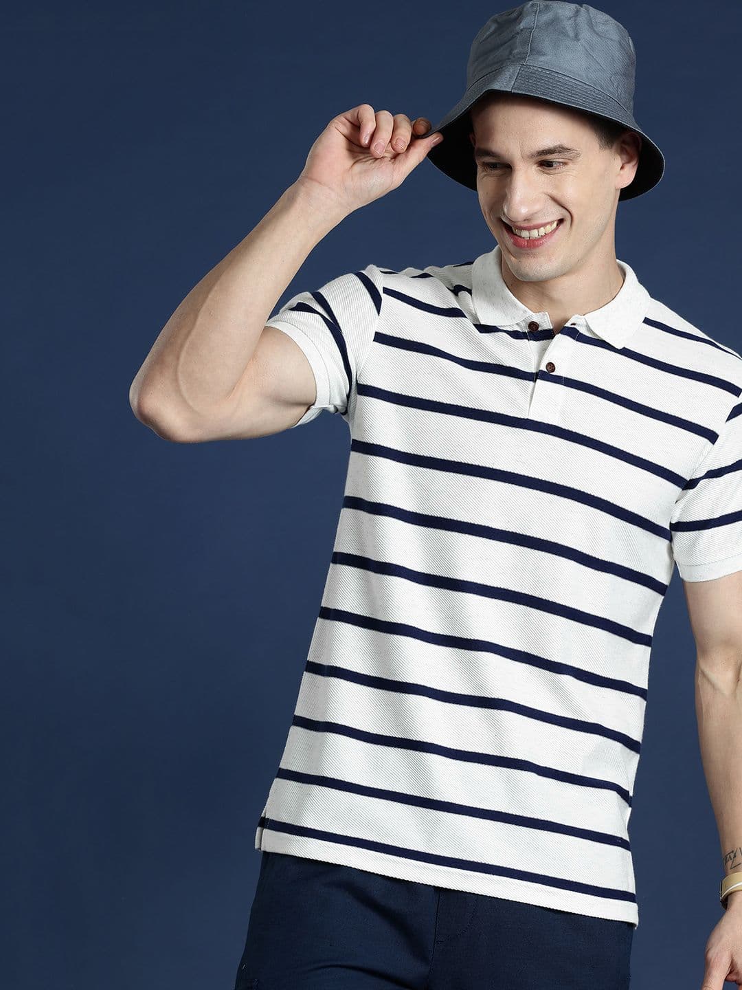 Mast & Harbour Men Striped Polo Collar T-shirt - view 1