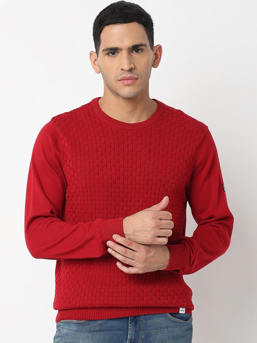 SPYKAR Geometric Self Design Cotton Pullover Sweater - view 1