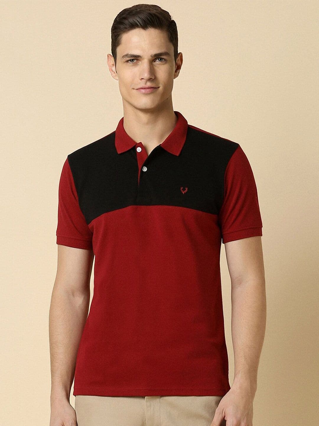 Allen Solly Colourblocked Short Sleeves Polo Collar Pure Cotton T-shirt - view 1