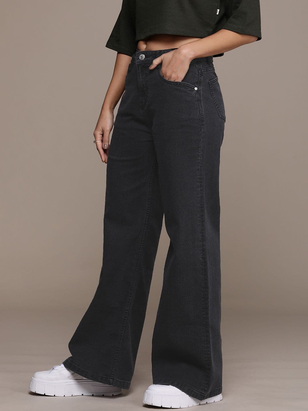 The Roadster Life Co. Women Wide Leg High-Rise Light Fade Stretchable Jeans - view 1