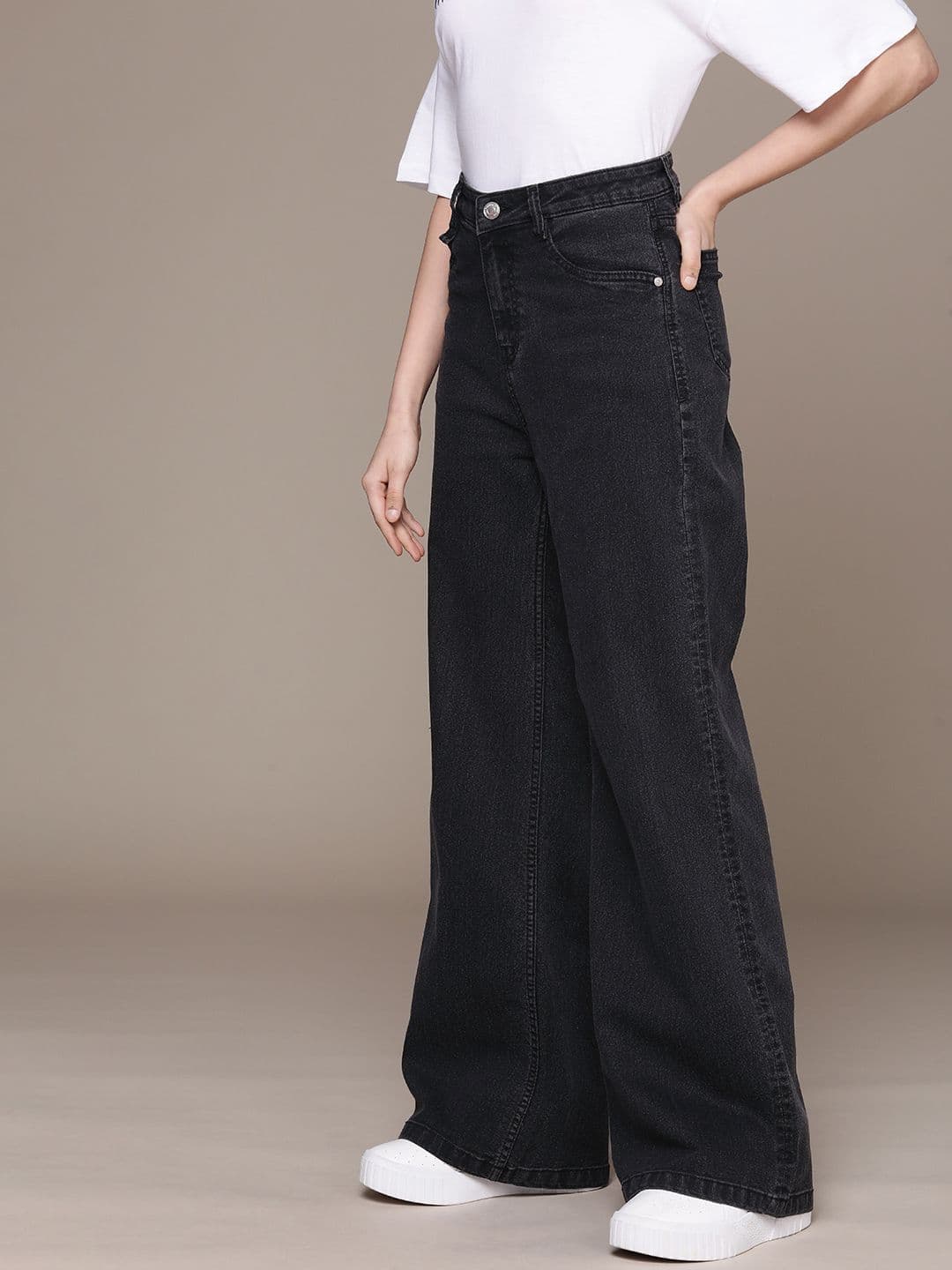 The Roadster Life Co. Women Wide Leg High-Rise Light Fade Stretchable Jeans - view 1
