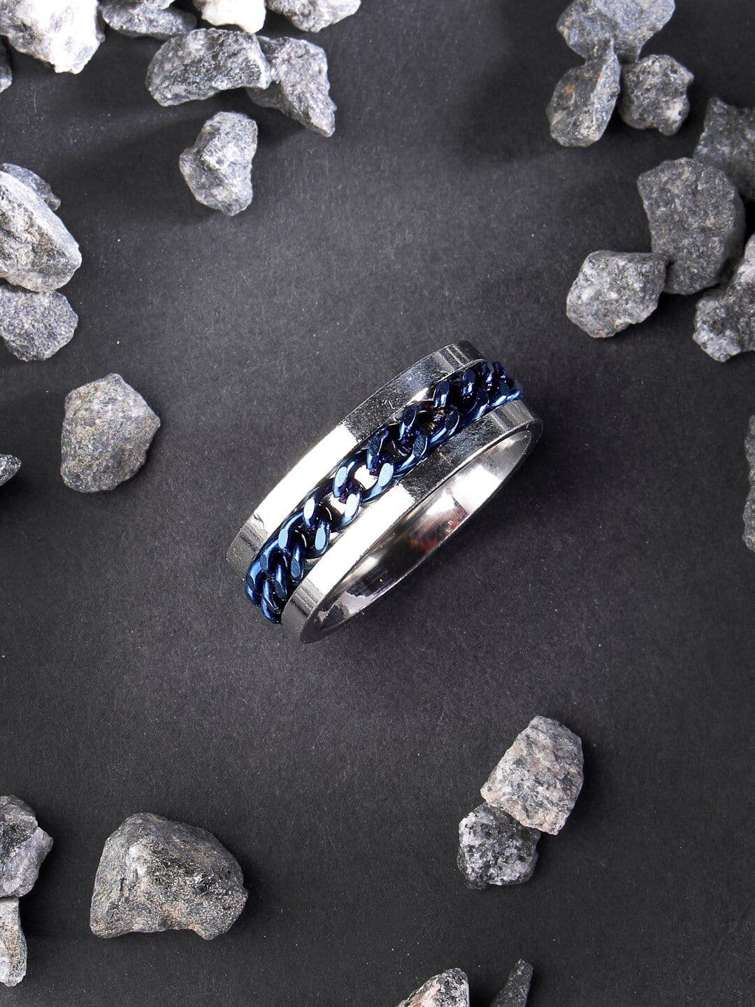 NVR Men Rhodium-Plated Moving Chain Finger Ring - view 1