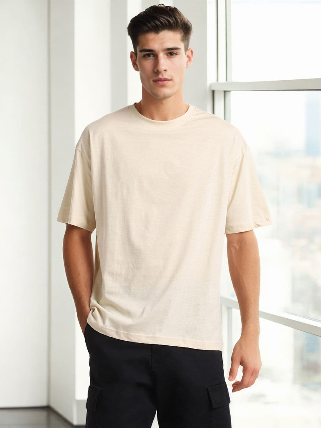NOBERO Round Neck Short Sleeves Oversized Cotton T-shirt - view 1