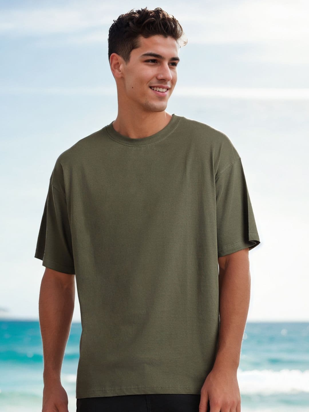 NOBERO Round Neck Drop-Shoulder Sleeves Oversized Cotton T-shirt - view 1