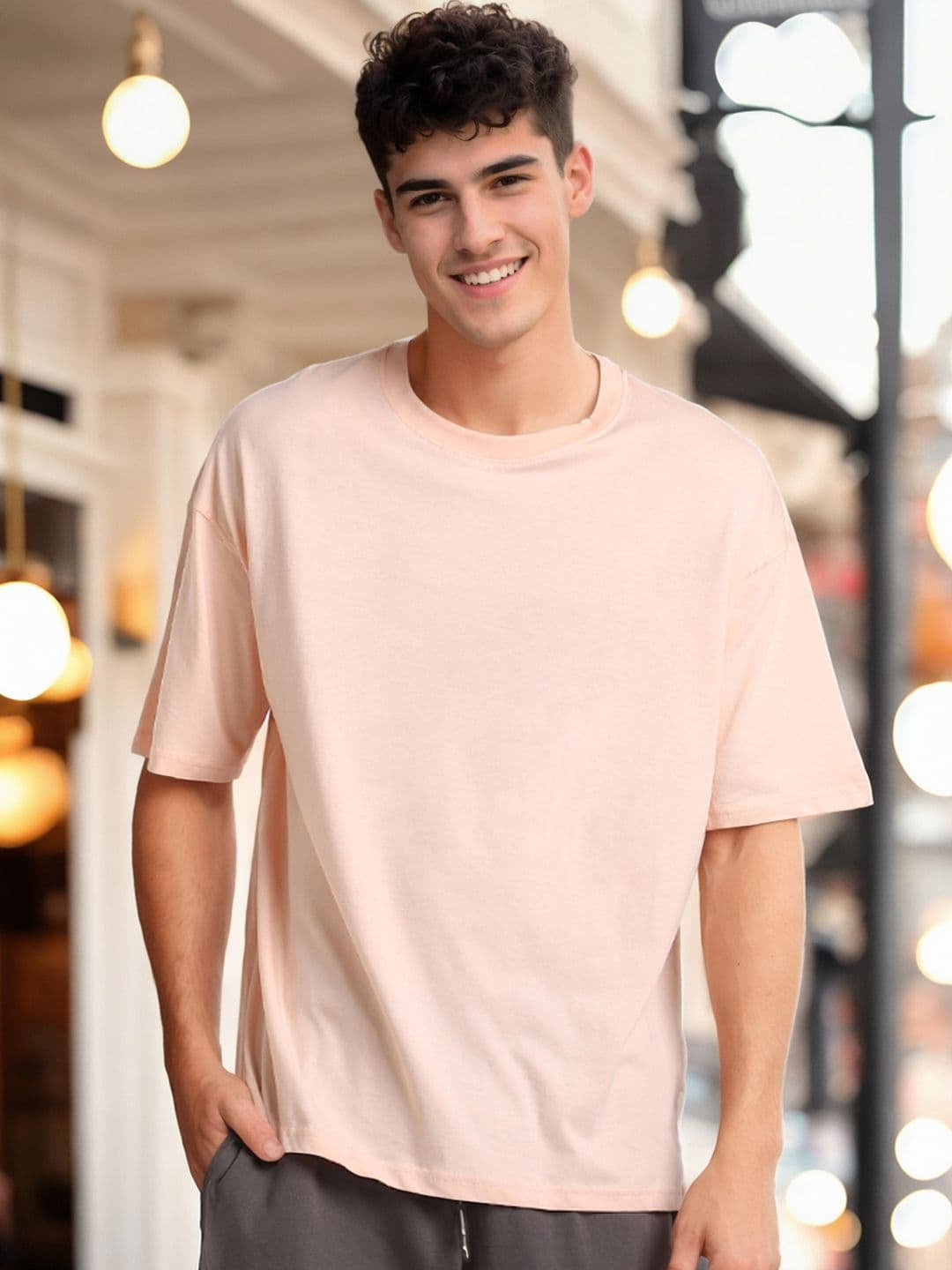 NOBERO Round Neck Short Sleeves Oversized Cotton T-shirt - view 1