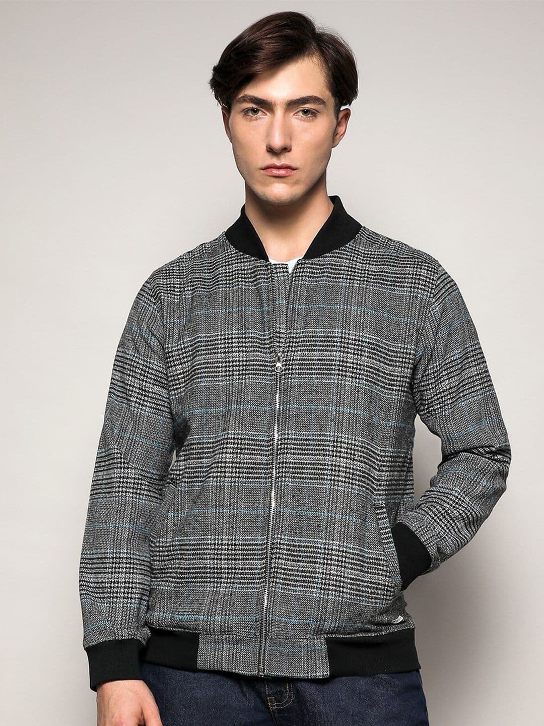 CAHOOT Campus Sutra Checked Stand Collar Windcheater Bomber Jacket - view 1