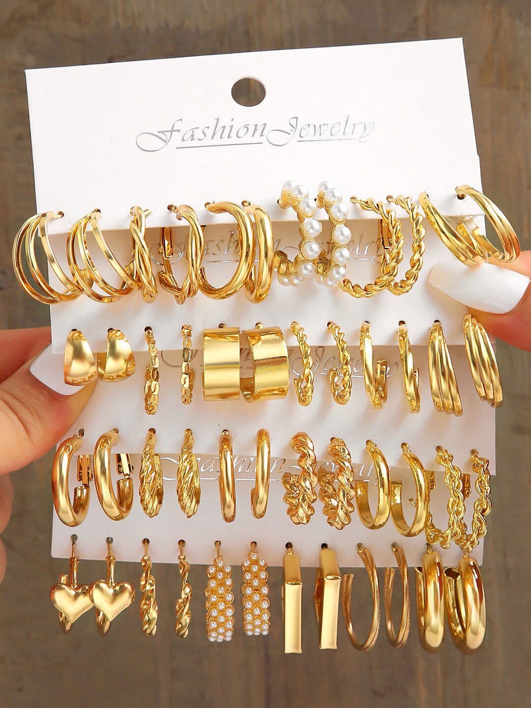 Shining Diva Fashion Set Of 24 Gold-Plated Beaded Contemporary Hoop Earrings - view 1