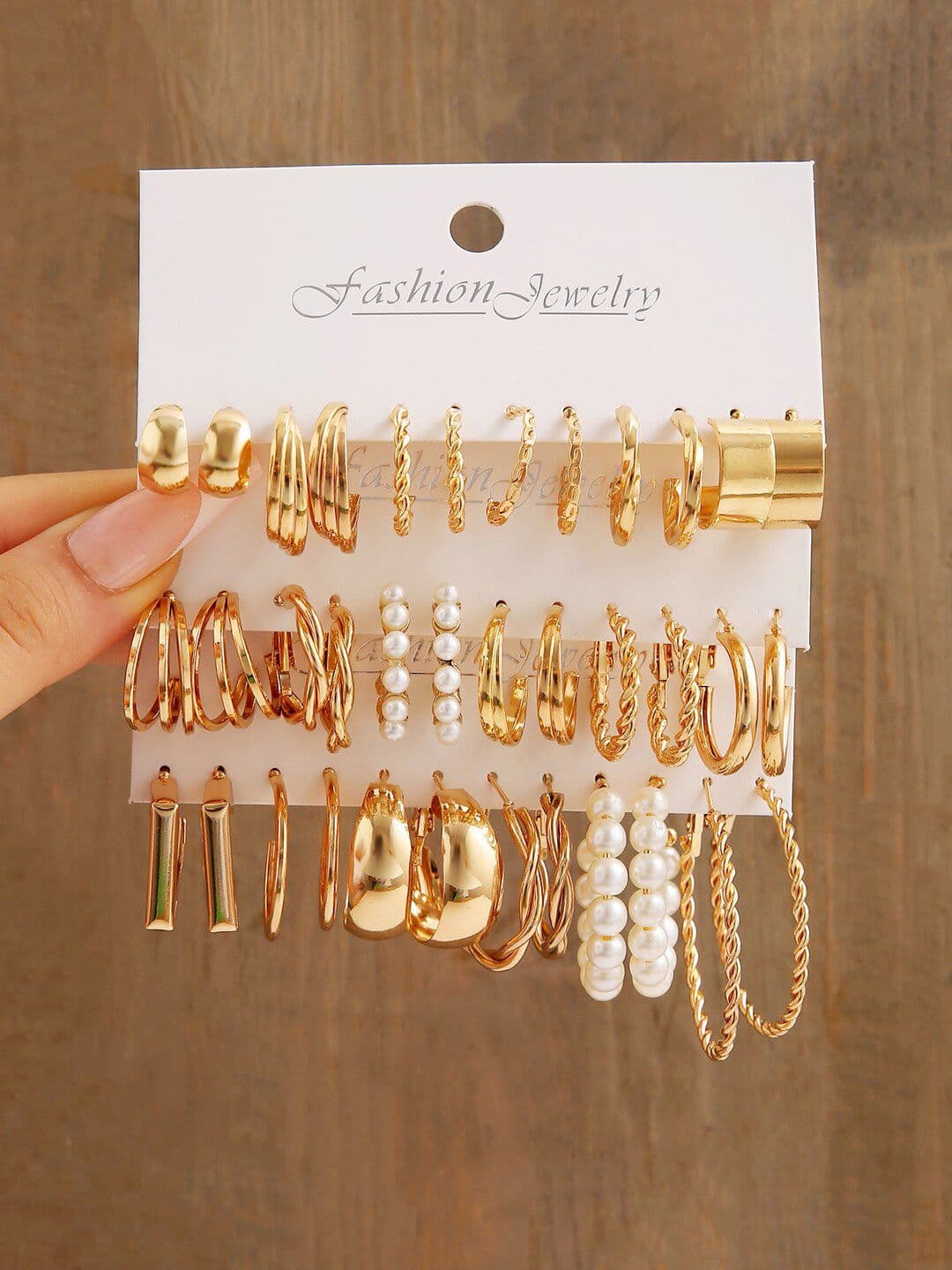 Shining Diva Fashion Set Of 18 Gold-Plated Beaded Contemporary Hoop Earrings - view 1
