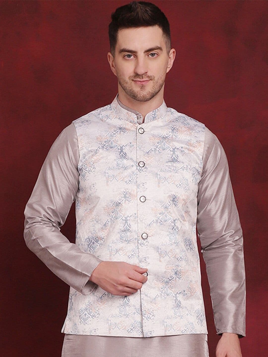 Jompers Floral Printed Nehru Jacket. - view 1