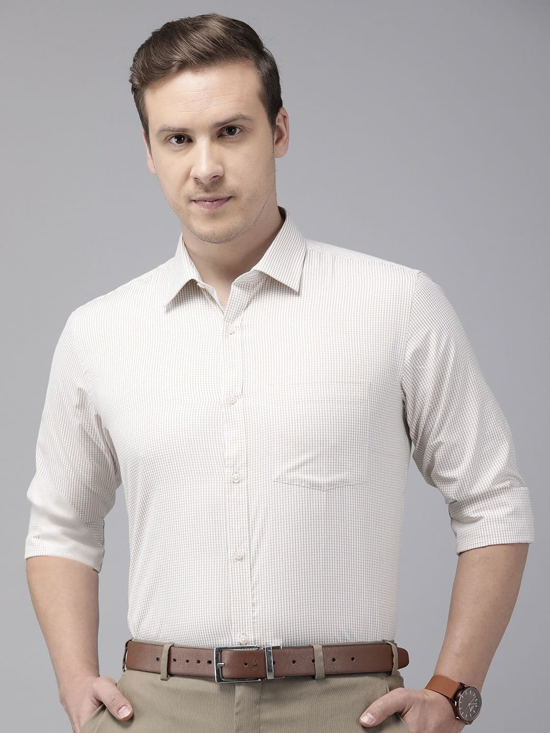 Park Avenue Slim Fit Grid Tattersall Checked Formal Shirt - view 1