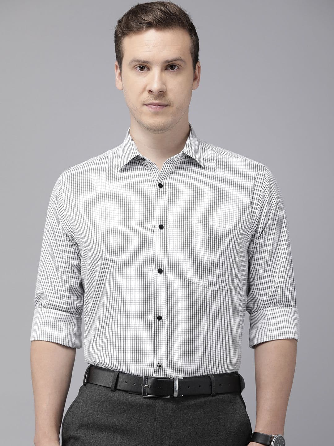 Park Avenue Slim Fit Grid Tattersall Checked Formal Shirt - view 1