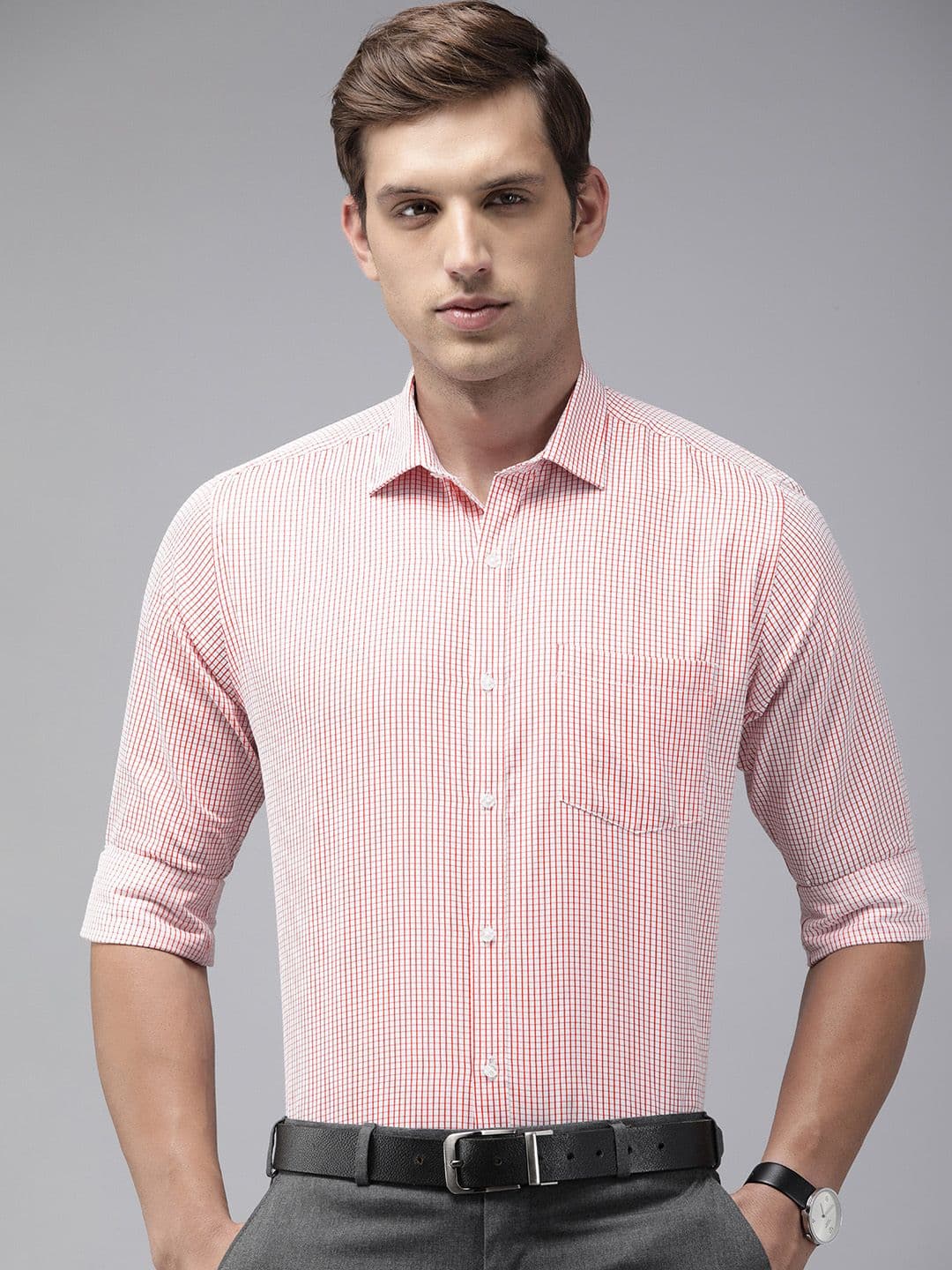 Park Avenue Slim Fit Grid Tattersall Checked Formal Shirt - view 1