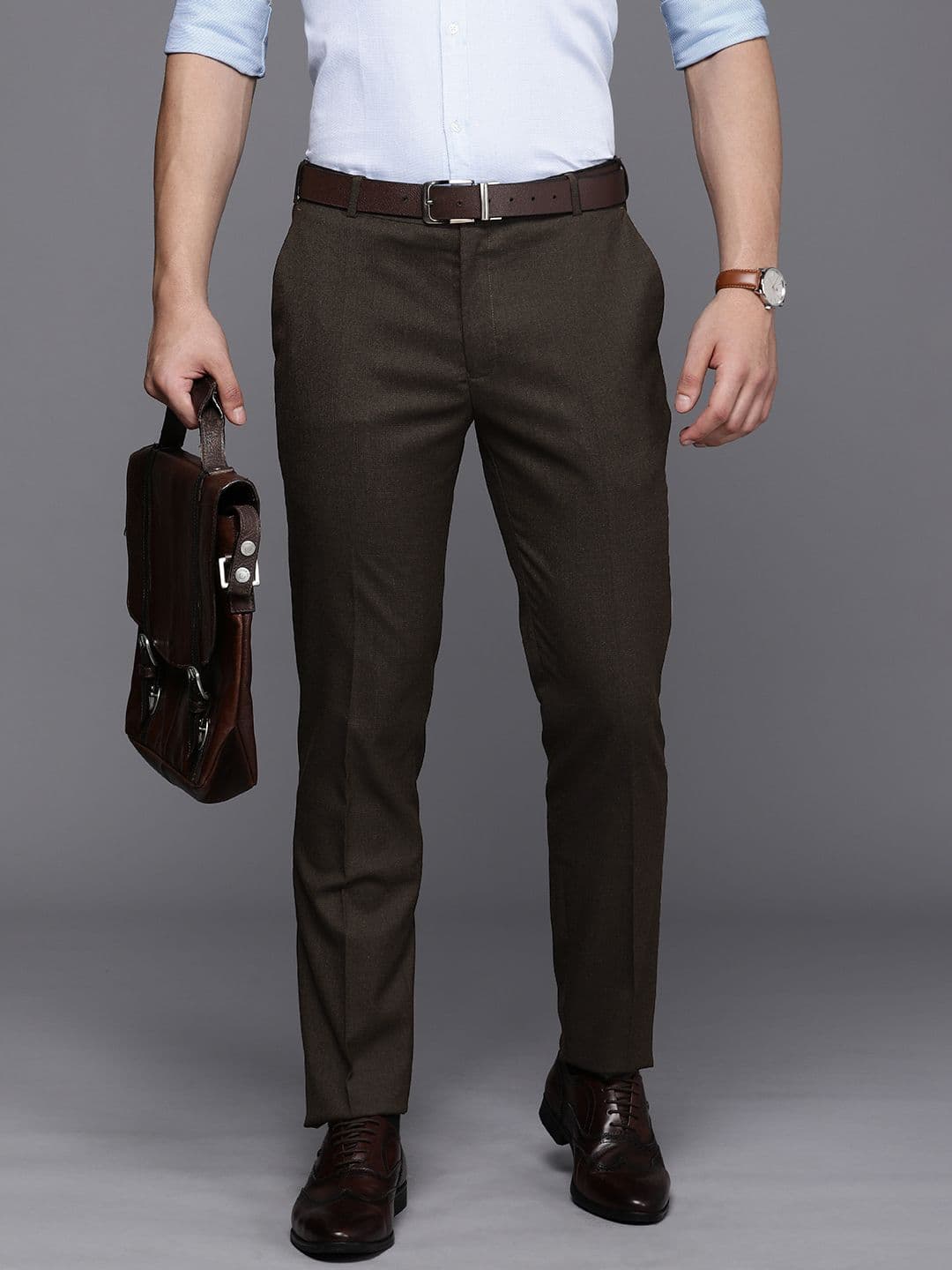 Raymond Men Checked Slim Fit Mid-Rise Formal Trousers - view 1