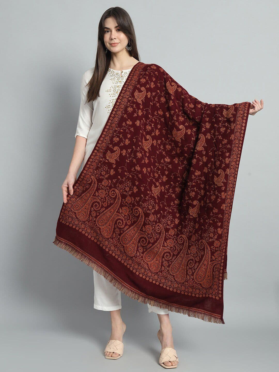 HANDICRAFT PALACE Paisley Woven Design Jamawar Shawl - view 1