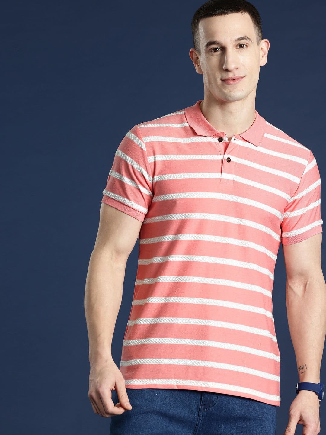 Mast & Harbour Men Striped Polo Collar T-shirt - view 1