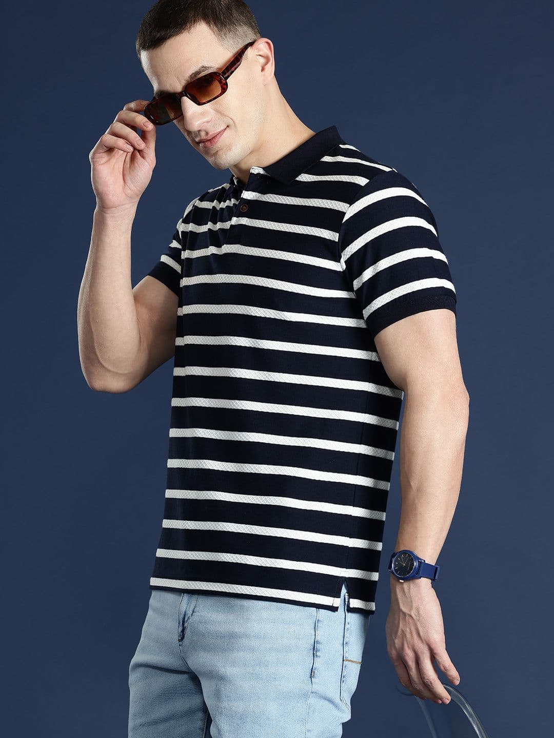 Mast & Harbour Men Striped Polo Collar T-shirt - view 1