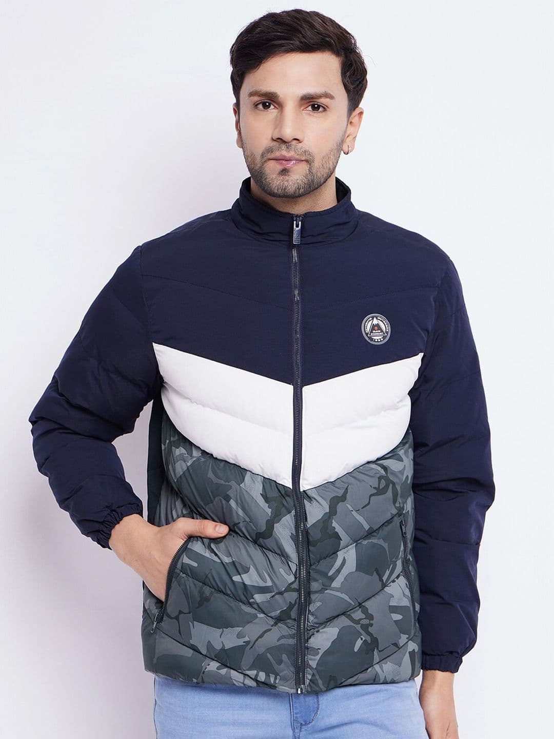 Duke Colourblocked Mock Collar Long Sleeves Puffer Jacket - view 1