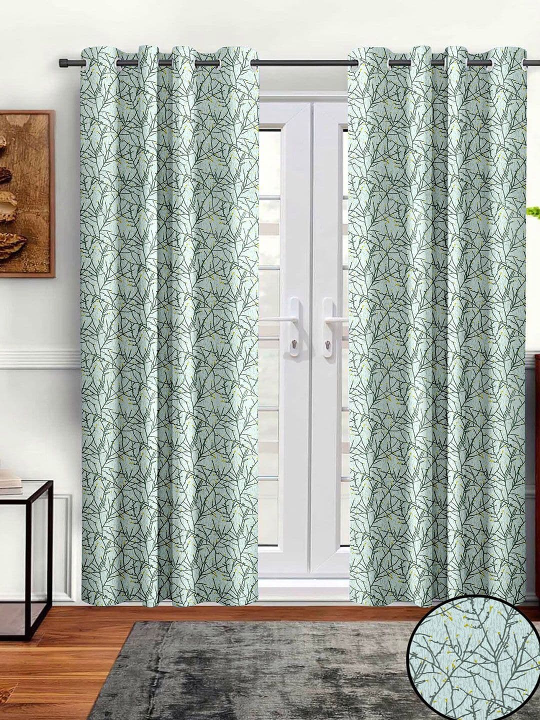Aura Grey 2 Pcs Abstract Printed Room Darkening Long Door Curtains - view 1
