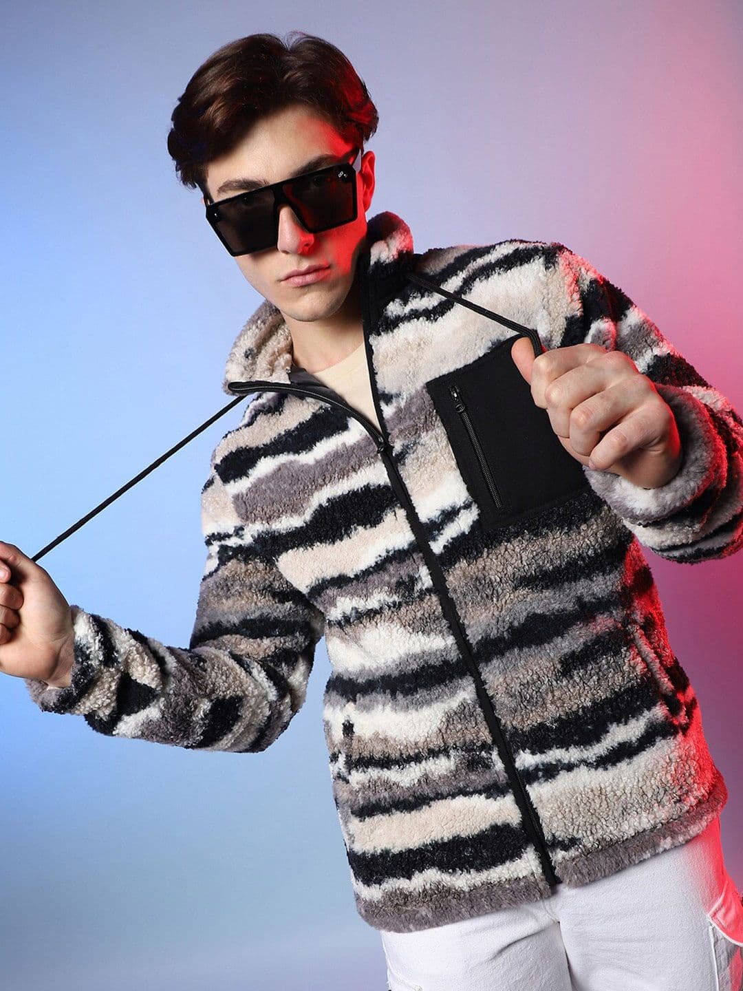 CAHOOT Beige & Black Camouflage Printed Hooded Windcheater Bomber Jacket - view 1