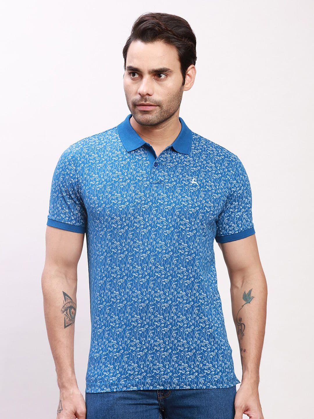 Parx Floral Printed Polo Collar Cotton T-shirt - view 1