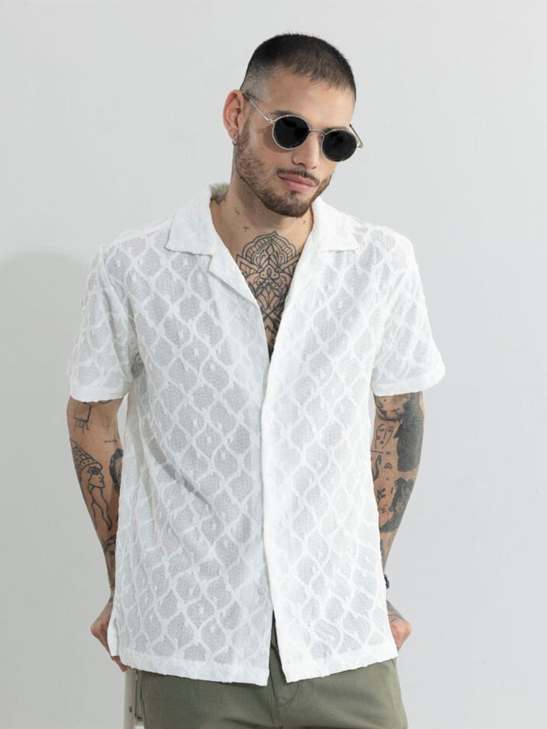 Snitch Classic Fit Textured Short Sleeves Boxy Shirt - view 1