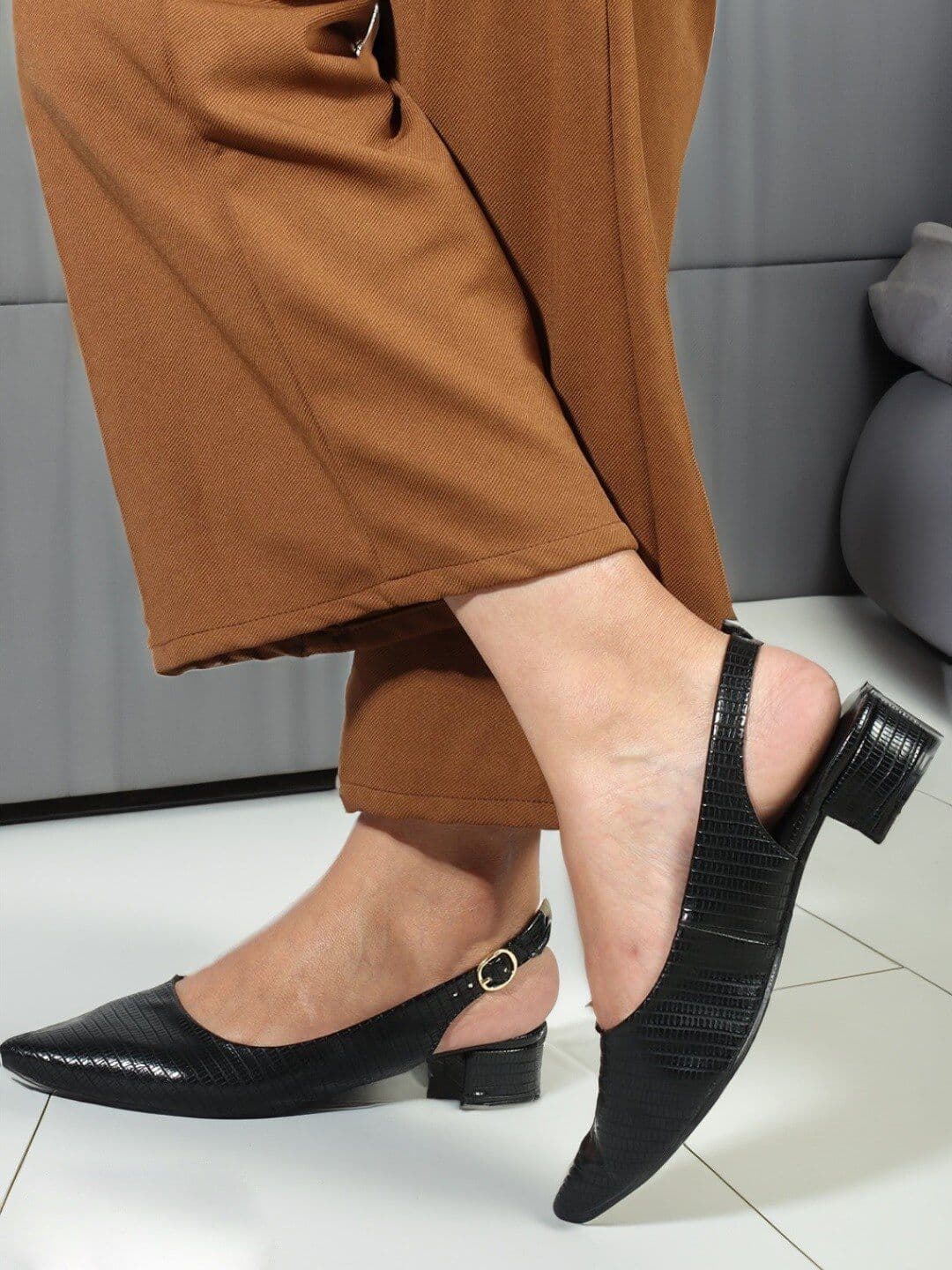 Carlton London Textured Pointed Toe Buckles Detail Block Heeled Pumps - view 1