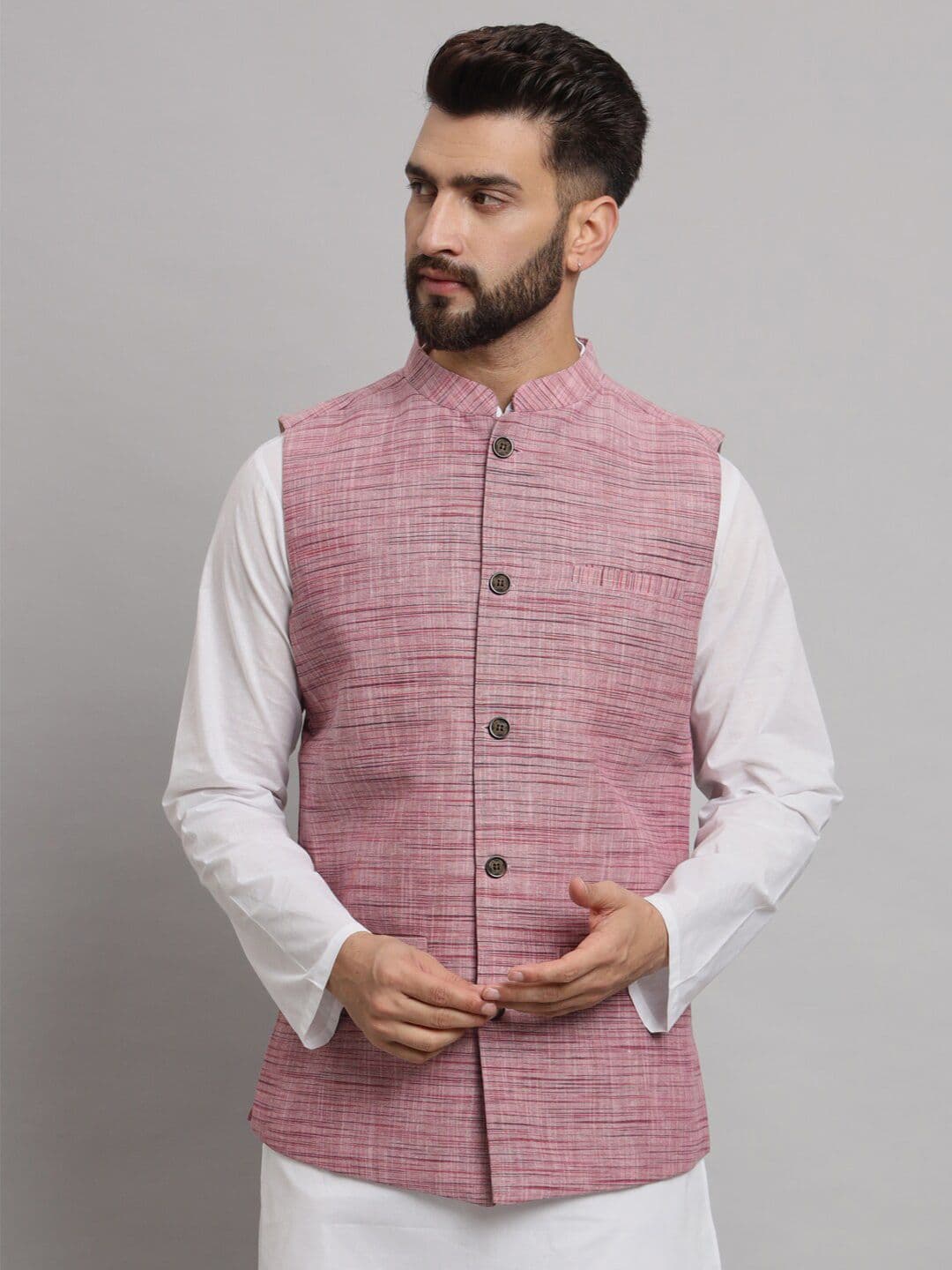 Latest Chikan Garments Self Design Mandarin Collar Nehru Jacket - view 1