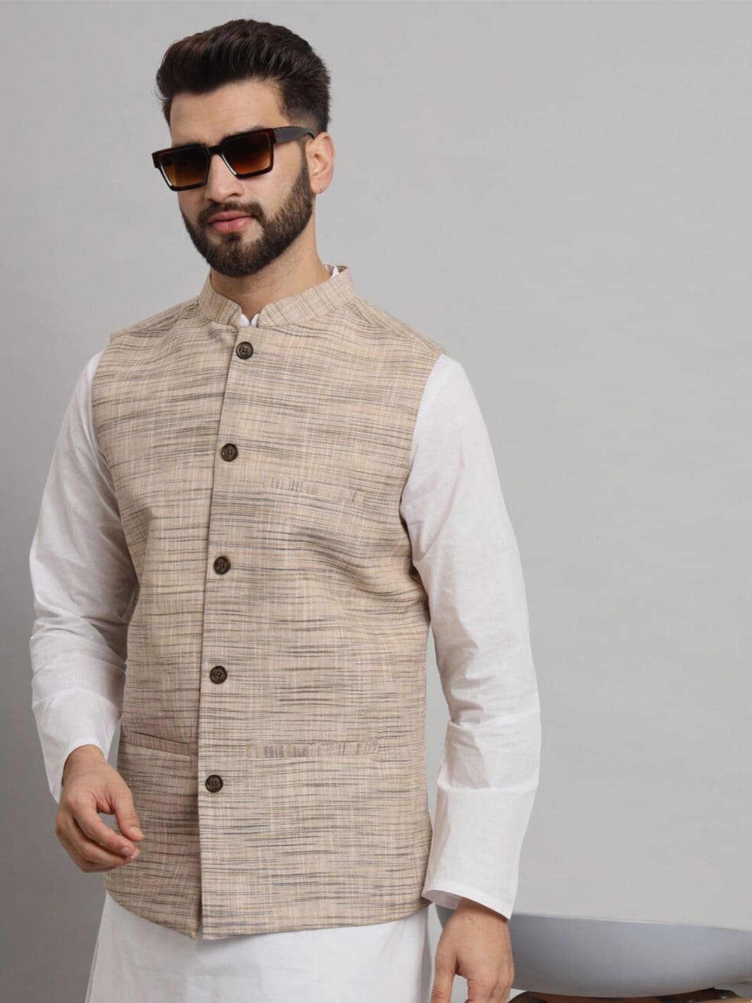 Latest Chikan Garments Woven Design Nehru Jacket - view 1