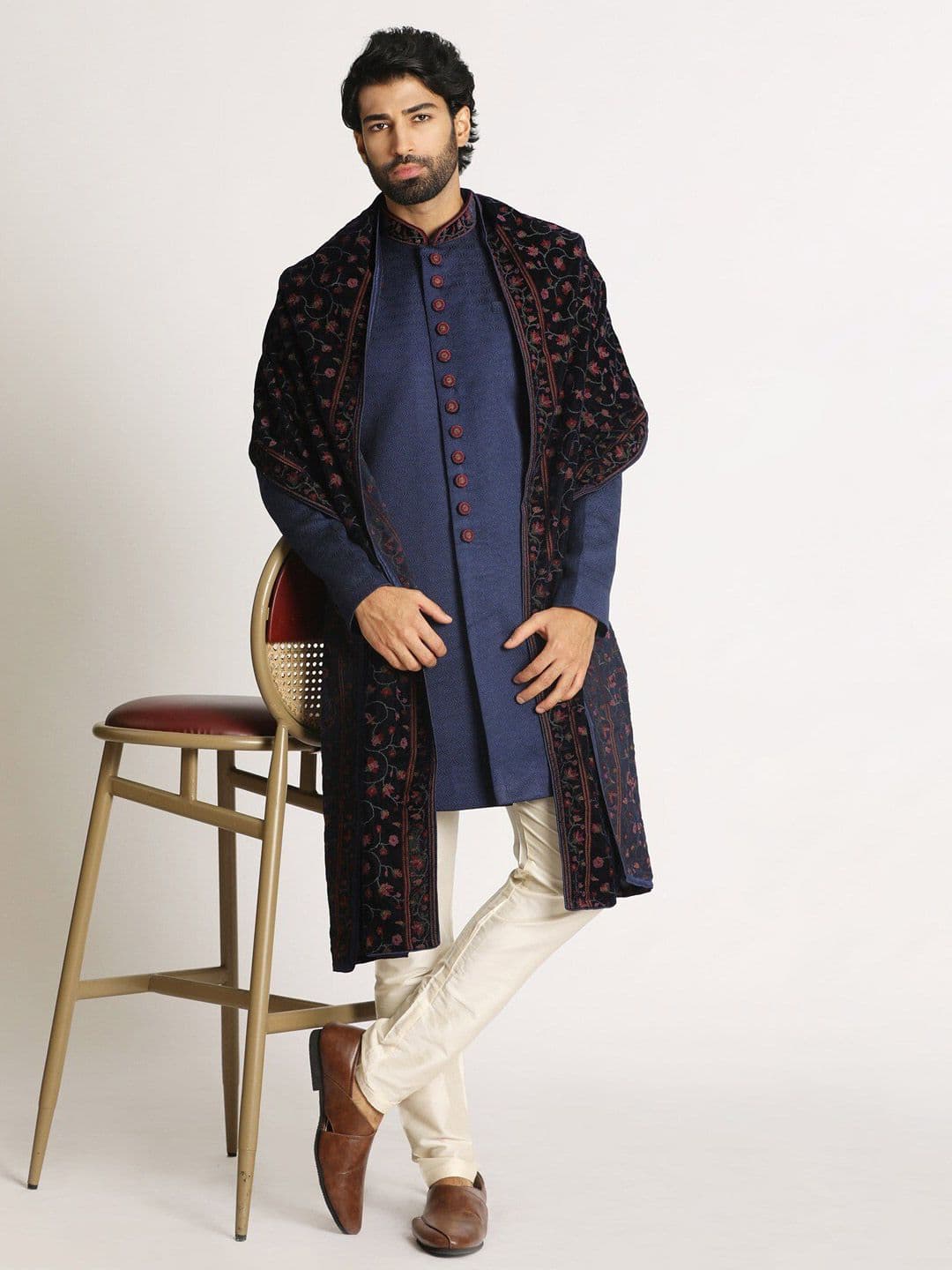 Manyavar Self-Design Indo Western Sherwani Set - view 1